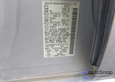 2005 Nissan Xterra Se из США, поврежденный, VIN 5N1AN08W45C657173